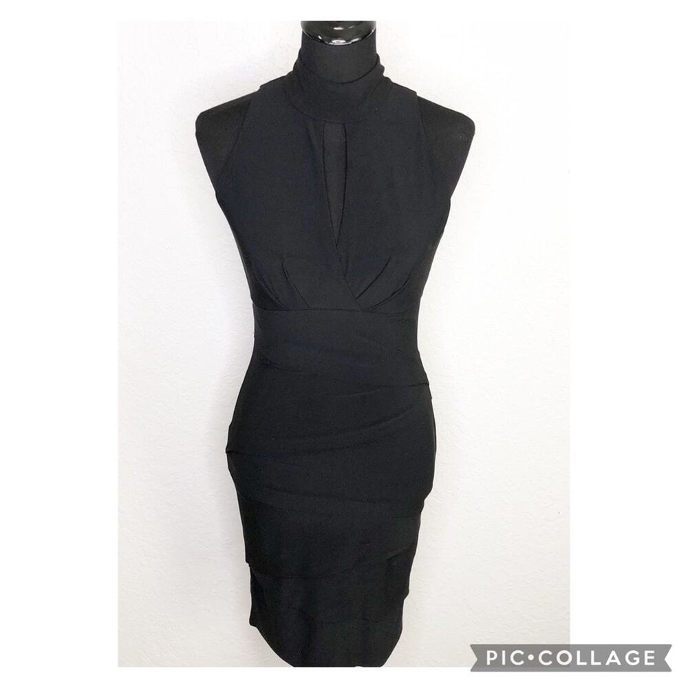 WHBM black layered halter choker sleeveless dress size 4
